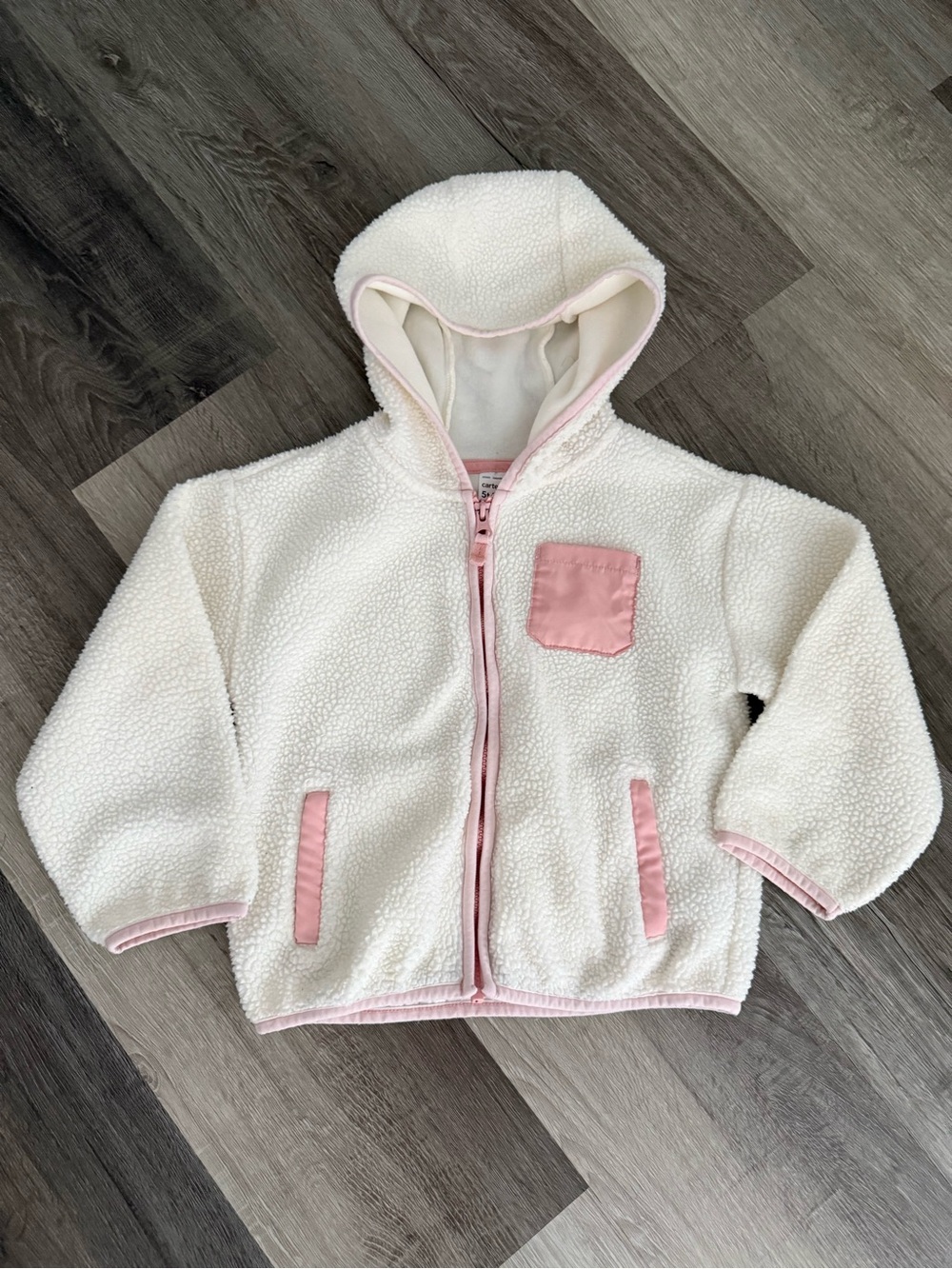 Carter's Cream Sherpa Hoodie with Pink Trim